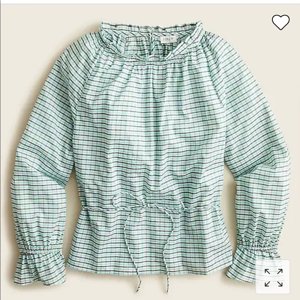 NWT J. Crew Tie-waist top in organic cotton Aqua Plaid